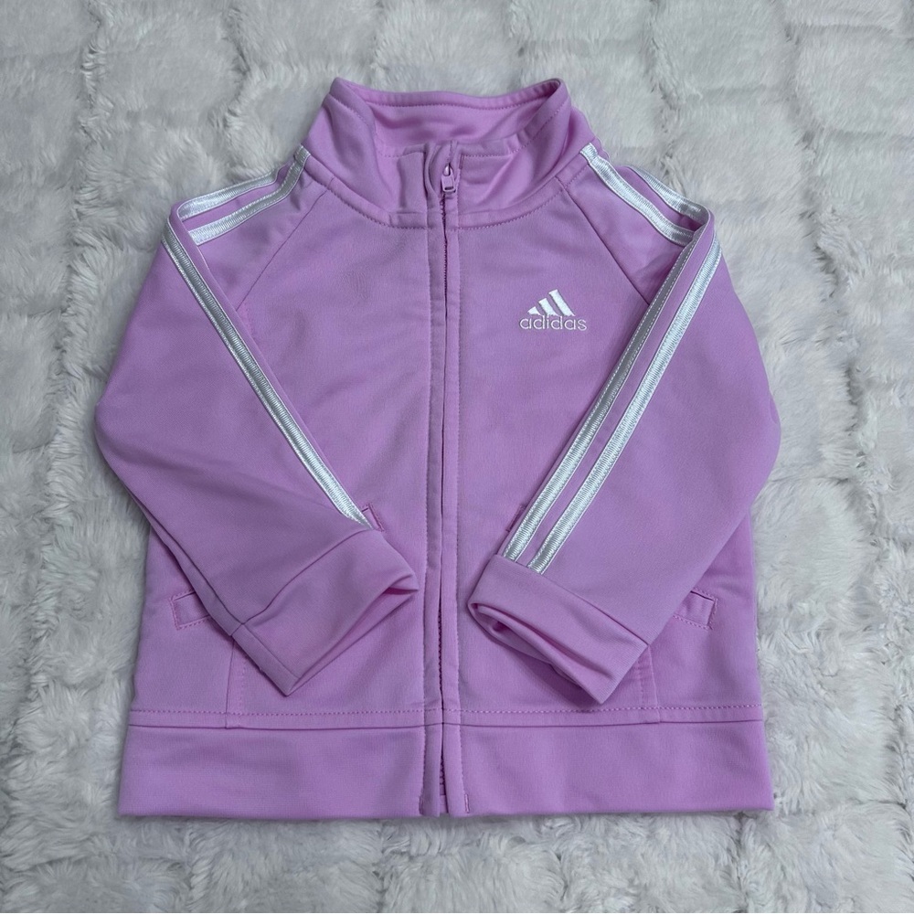 Adidas Girl Pink Full Zipper Sweater W/ Side Pockets‎ Embroidered Logo Size 12 M